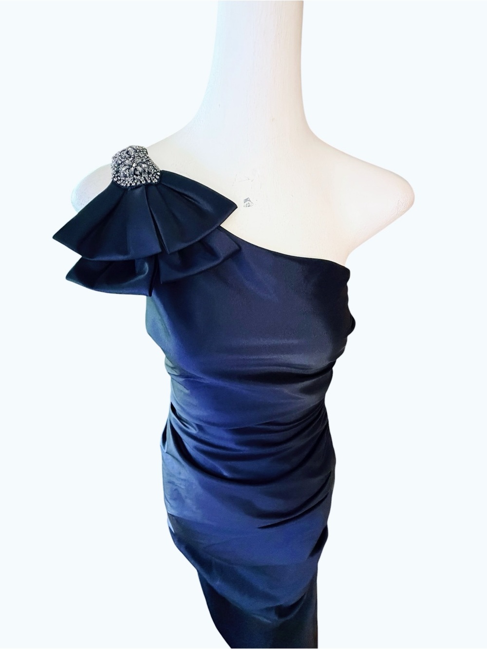 Rickie Freeman for Teri Jon Navy One-Shoulder Beaded Mermaid Evening Gown Size 4